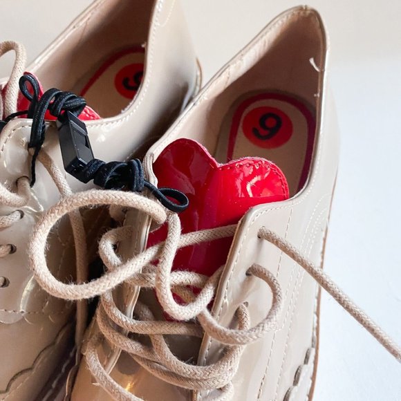 NWT ZARA Nude Faux PAtent Leather Heart Valentine Motif Oxford Platform Shoes 36 - Picture 4 of 11